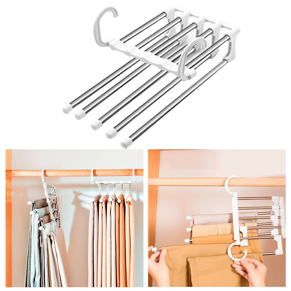 Cabide Para Calças Organizador Aço Inox Multifuncional Retrátil 5 em 1 em Oferta na Shopee