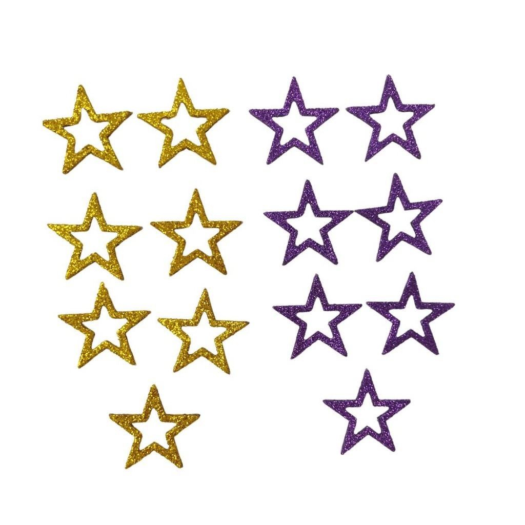 Adesivo Pet Lacinho Pity Biju Estrela Vazada - Dourado e Roxo - 14 Unid