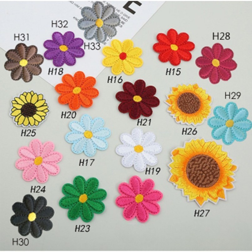 10/18Pcs Girassóis , Crisântemos , Tecido Bordado , Chapéus , Roupas , Bagagem , Remendos Decorativos