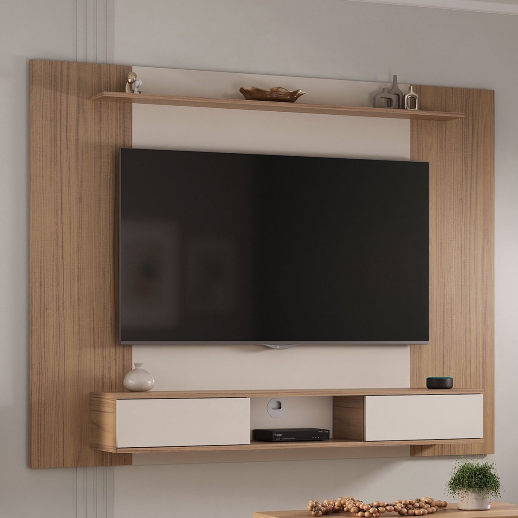 Painel para TV Até 75 Polegadas Nevada 2 Portas Carvalho/Off White - Pnr Móveis - Home & Living