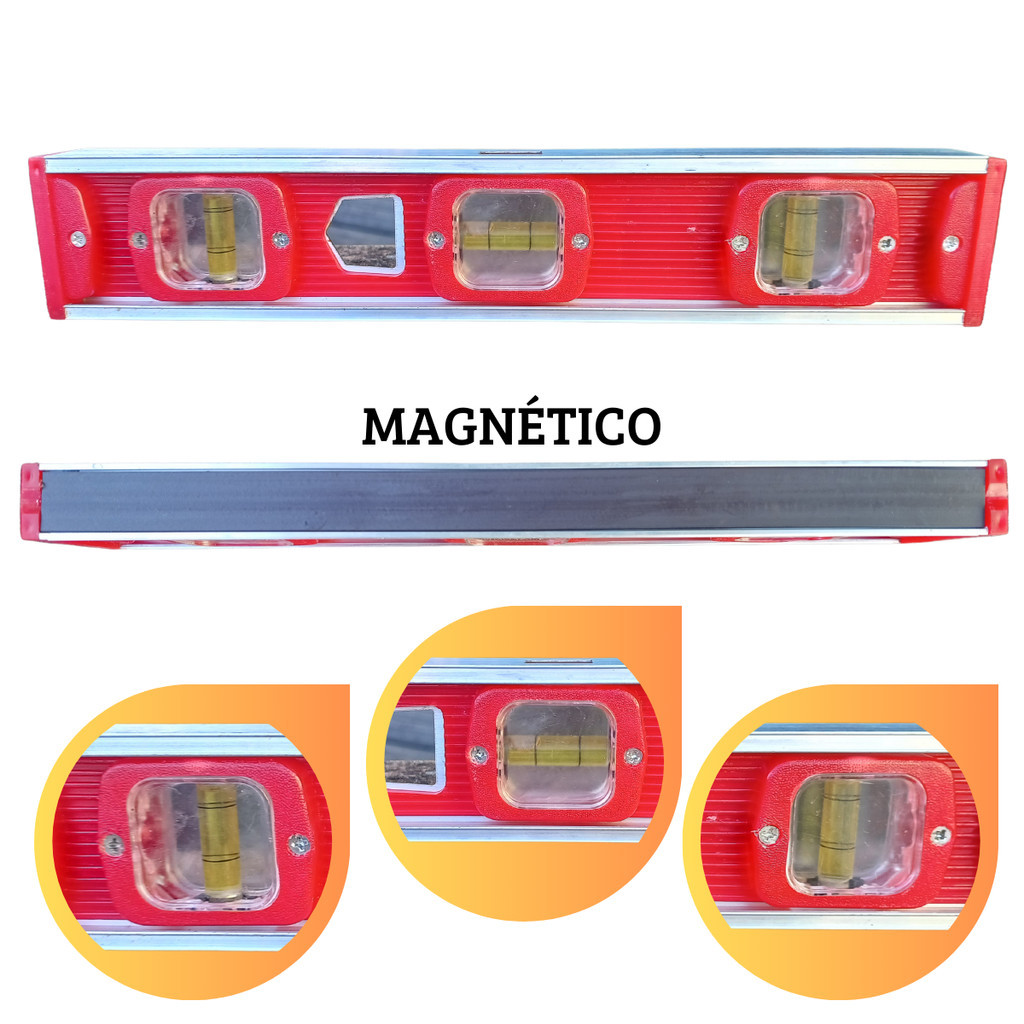 Nivel Magnético Profissional 30cm Manual 3 Bolha de Mão Qualidade para Serralheiro Marceneiro Pedreiro 30 centímetros