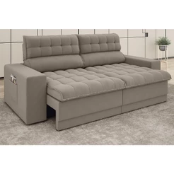 Sofá Omega 2,00m Assento Retrátil e Reclinável Velosuede Bege - NETSOFAS