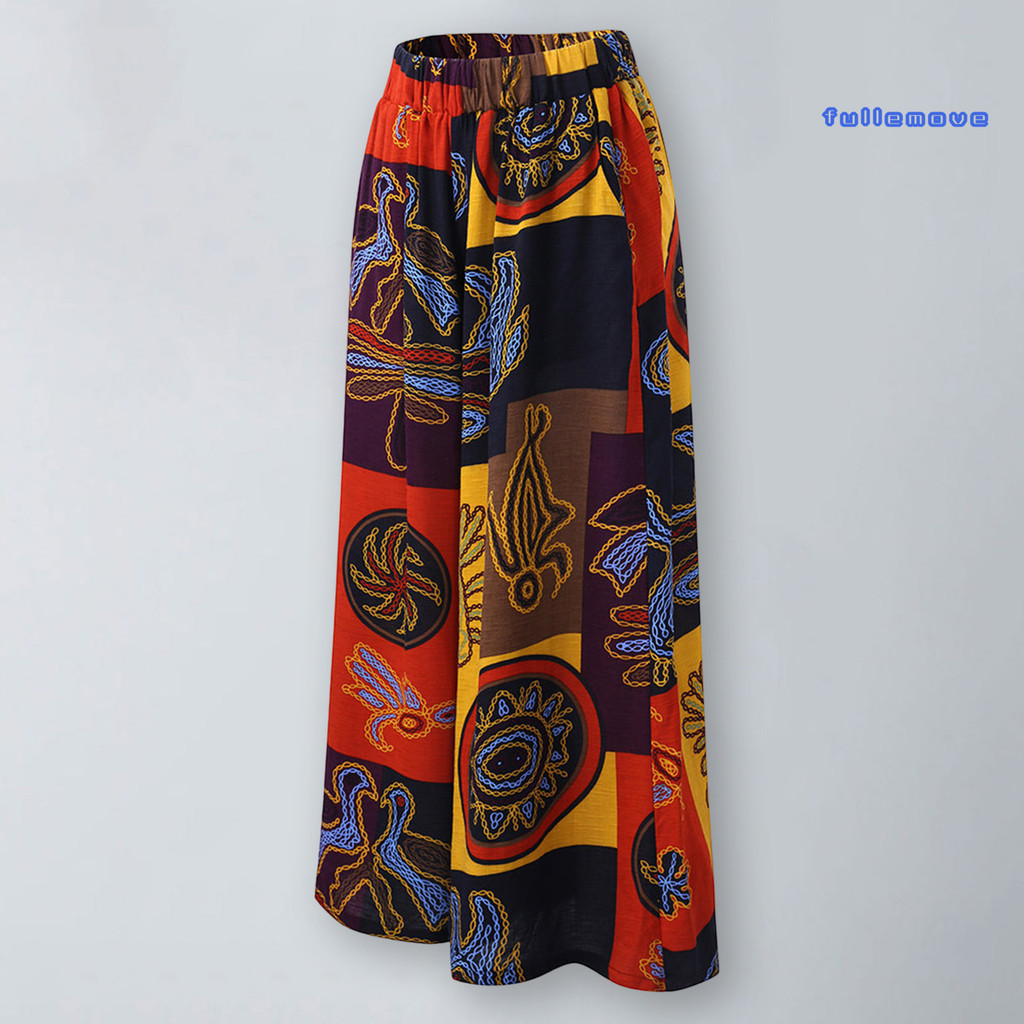 [Calças De Cintura Elástica Estilo Étnico Feminina Perna Larga Estampadas Retro Floral Femininas