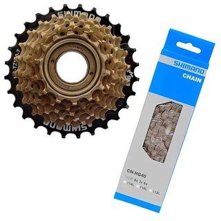 CATRACA / RODA LIVRE SHIMANO TOURNEY MF-TZ500 14/28D 7V + CORRENTE SHIMANO CN-HG40 116 ELOS - P/ CUBO DE ROSCA em Oferta na Shopee