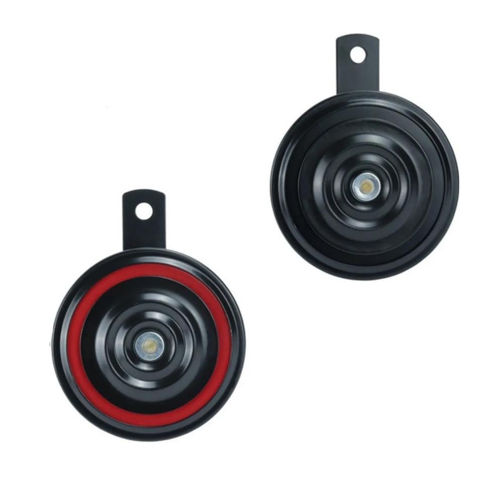 Par Buzina Paquerinha Universal Encaixe Terminal 12V Preta Com Detalhe Vermelho