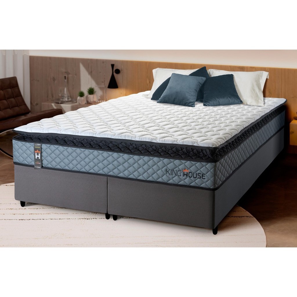 Conjunto Cama Box Espuma Chicago Cinza King 193x203x57 em Oferta na Shopee