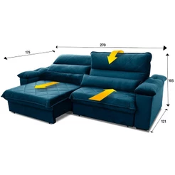 Sofá Retrátil Reclinável Grécia 2,70m Suede Velut Azul Marinho Molas no Assento - King House