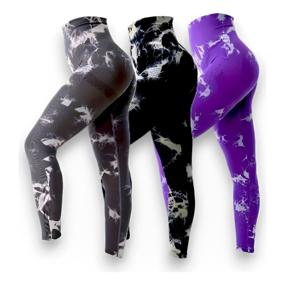 Kit 3 Calças Legging Tie Dye Com Levanta Bumbum Fitness
