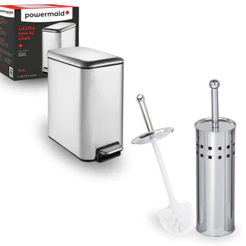 Kit Lixeira Inox Línea 5L Pedal + Escova Sanitária Aço Inox