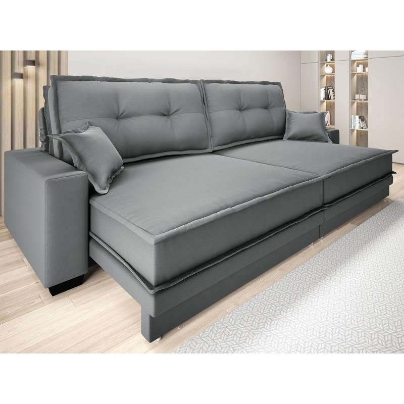 Sofá Palermo 2,20m Retrátil e Reclinável Velosuede Grafite - NETSOFAS