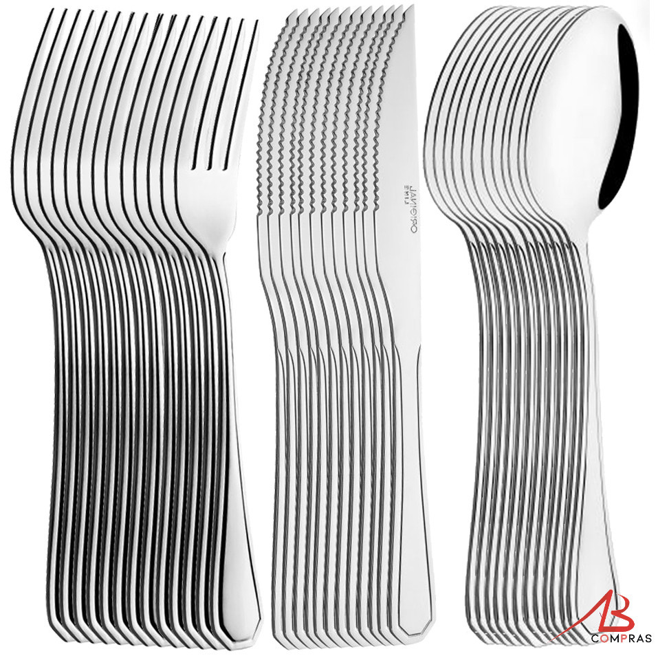Jogo de Talhares Garfo Colher Faca Inox Mesa 18 Pecas Buffet Restaurante