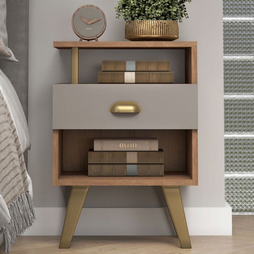 Mesa de Cabeceira 1 Gaveta Mel/Fendi - Fellicci em Oferta na Shopee