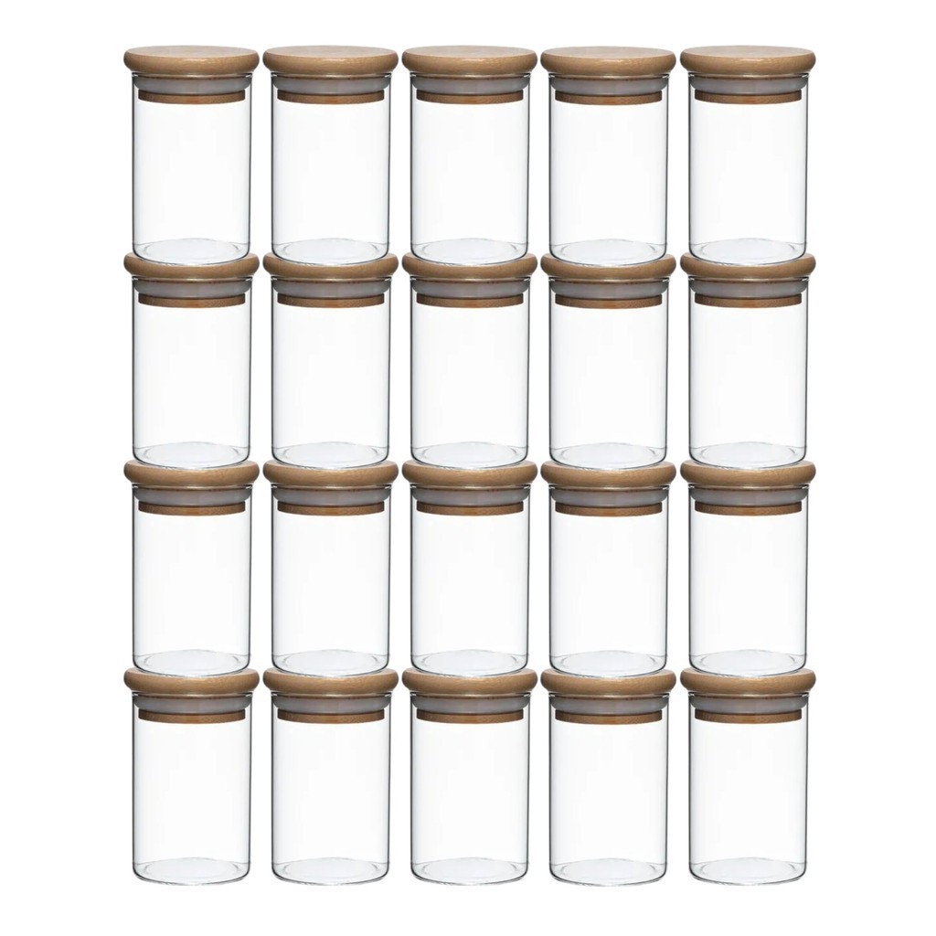 Kit 20 Pote Porta Temperos Mantimentos Design Versátil Tampa De Bambu Hermético