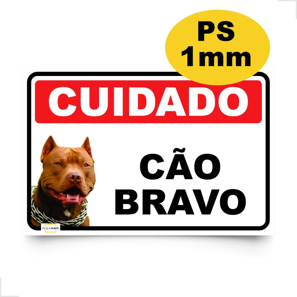 Placa de Aviso Cuidado Com o Cão Bravo Raça  Pitbull Cachorro Bravo