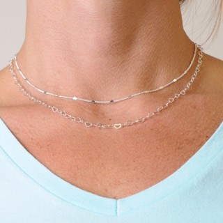 Colar Coração + Corrente Detalhe Coração Banhado Prata 925 em Oferta na Shopee