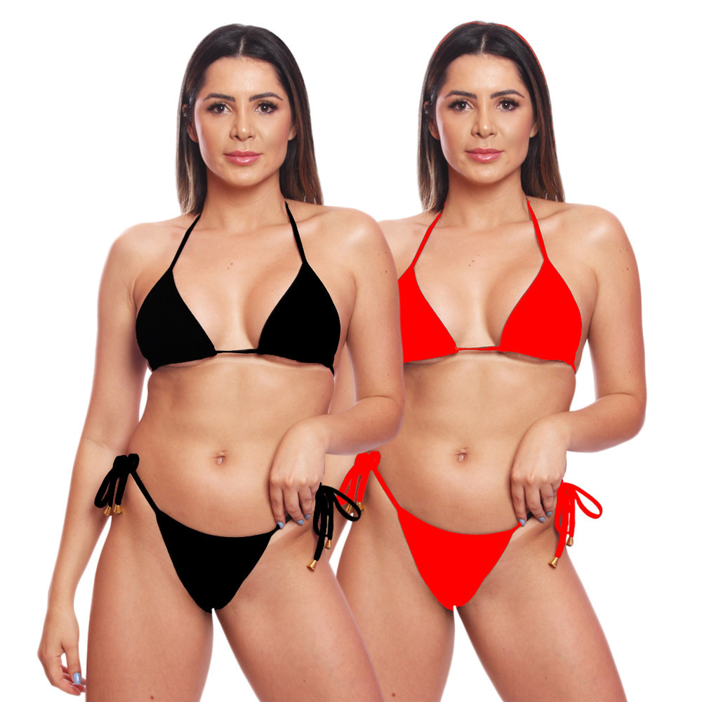 Kit 2 Biquinis Cortininha de Amarrar Mulher Moda Praia Marquinha