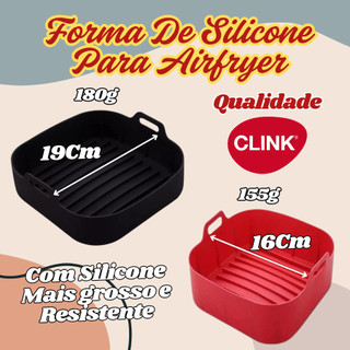 Forma AirFlryer De Silicone Grosso ResistenteCom Alças 19Cm De 180g Ou 16Cm De 155g Clink Quadrada