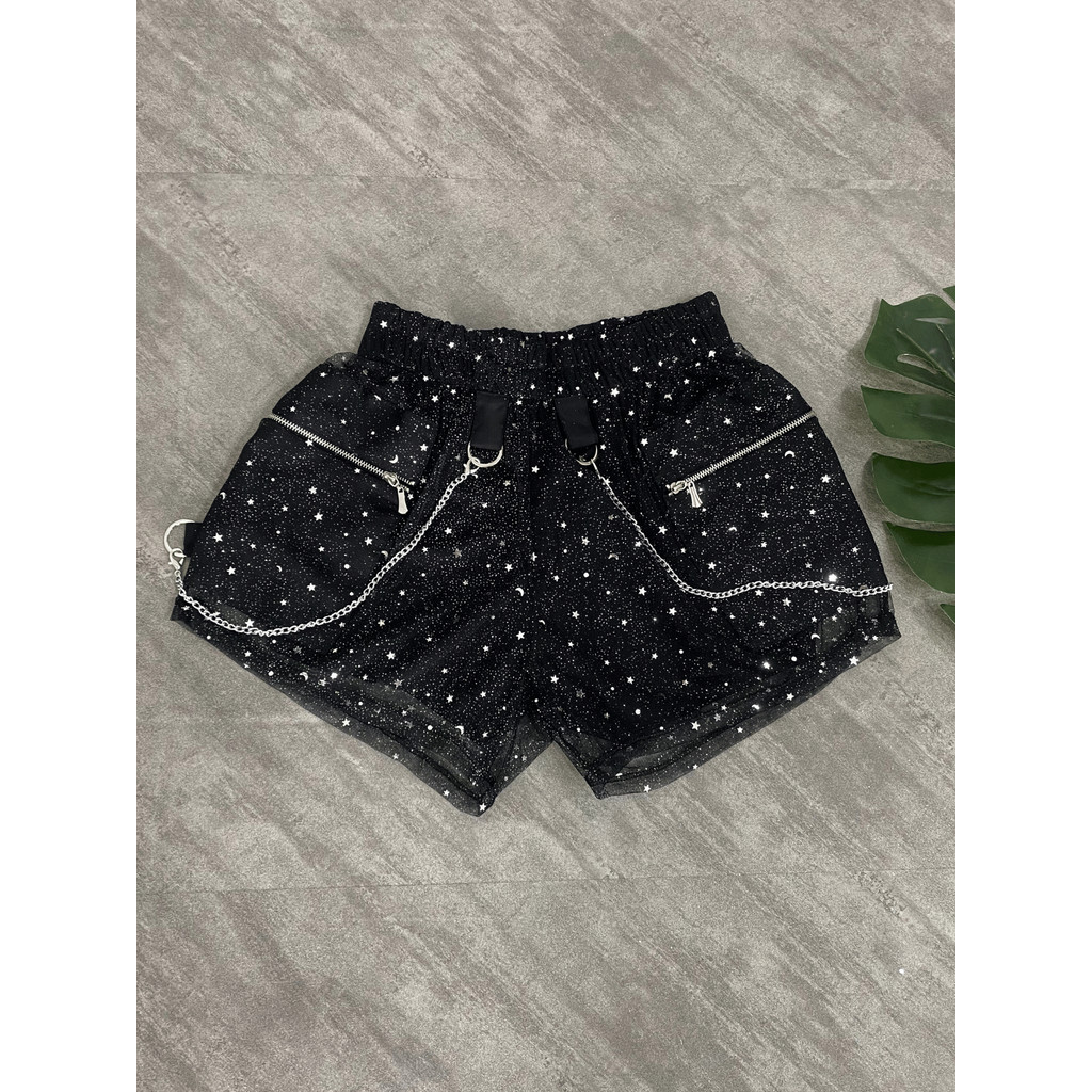 Short cargo Preto Lurex Brilhante transparente com estrelinhas em Oferta na Shopee