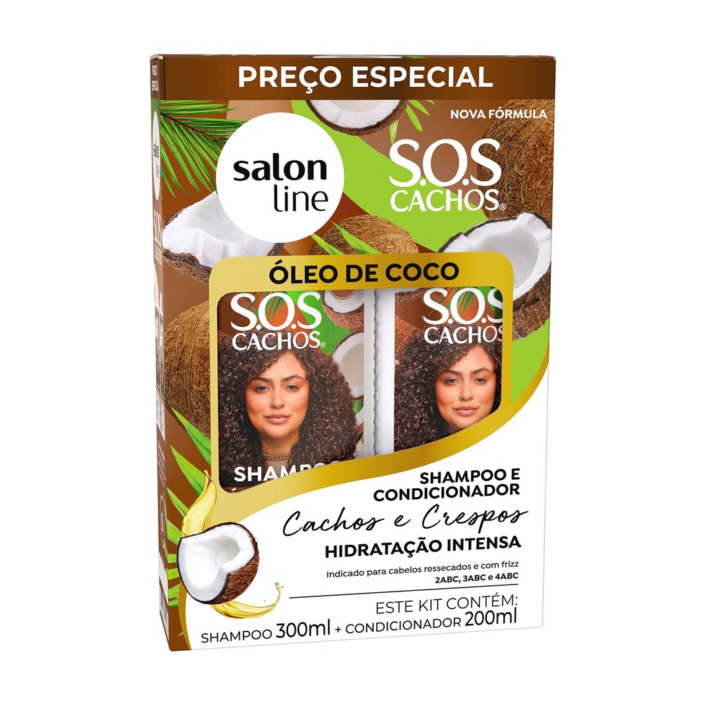 Kit Shampoo 300ml + Condicionador 200ml SOS Cachos Óleo de Coco em Oferta na Shopee