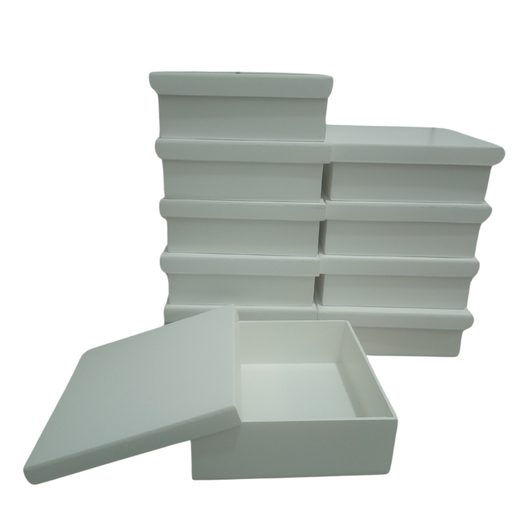 Kit 10 Caixa Quadrada Tampa Sapato Em MDF Branco 15x15x5 Pintadas De Branco em Oferta na Shopee