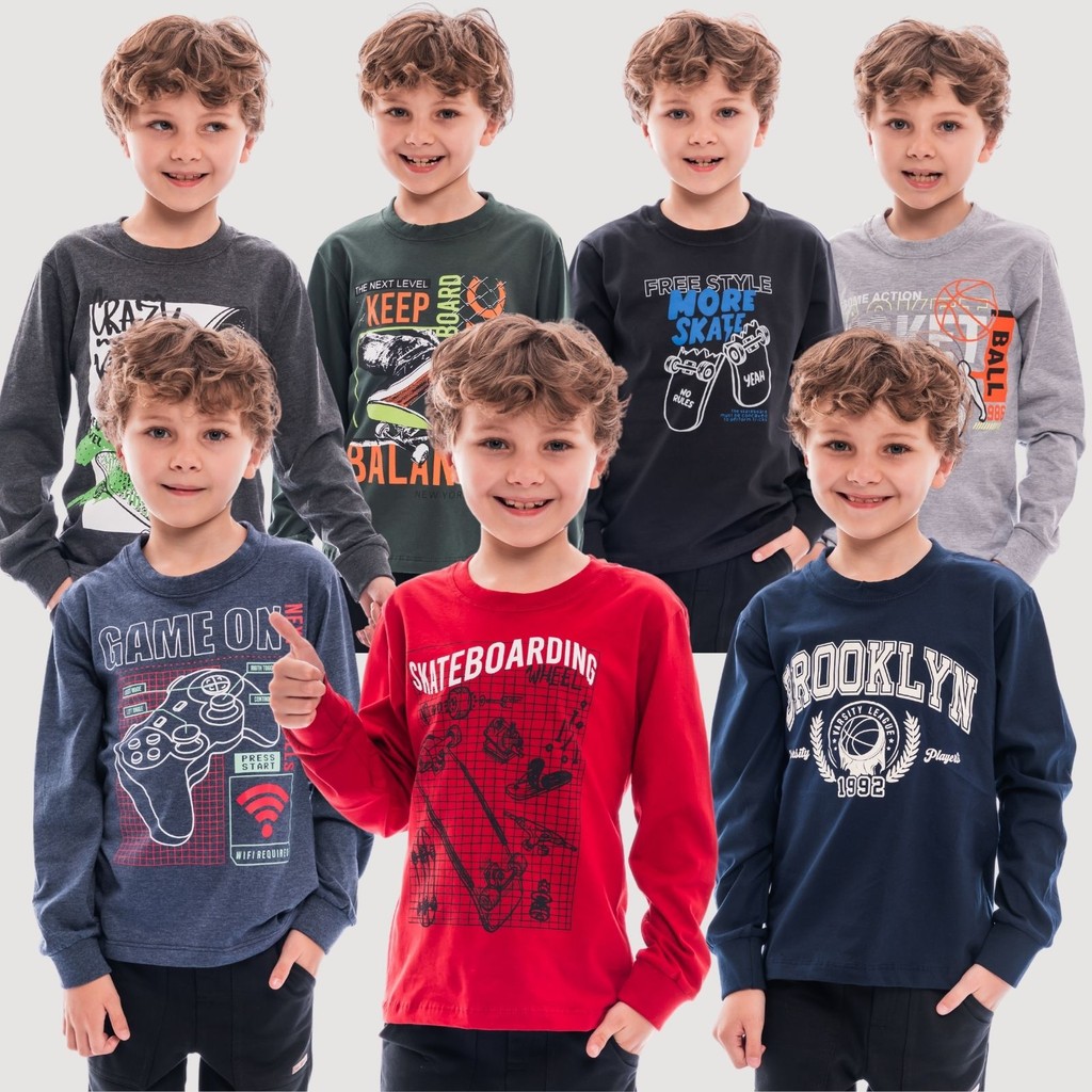Camiseta Infantil Manga Longa Estampada Menino Algodão 93-A