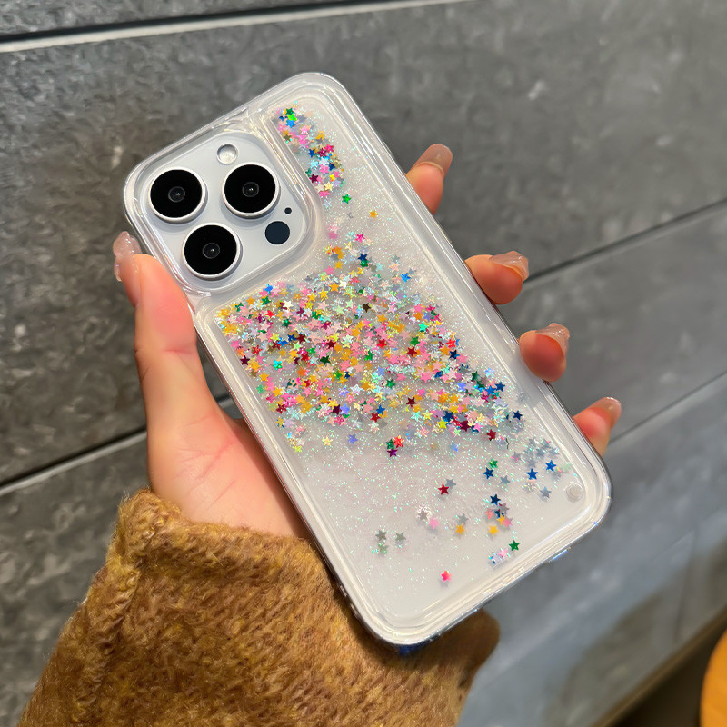 Glitter Estrela Amor Areia Movediça Caso Para iPhone 16 15 14 Pro Max 13 12 11 Capa De Telefone De Luxo Macio Claro Dest em Oferta na Shopee