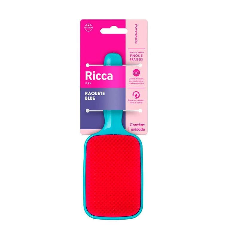 Detalhes do Escova De Cabelo Ricca Raquete Flex Blue 1 Unidade