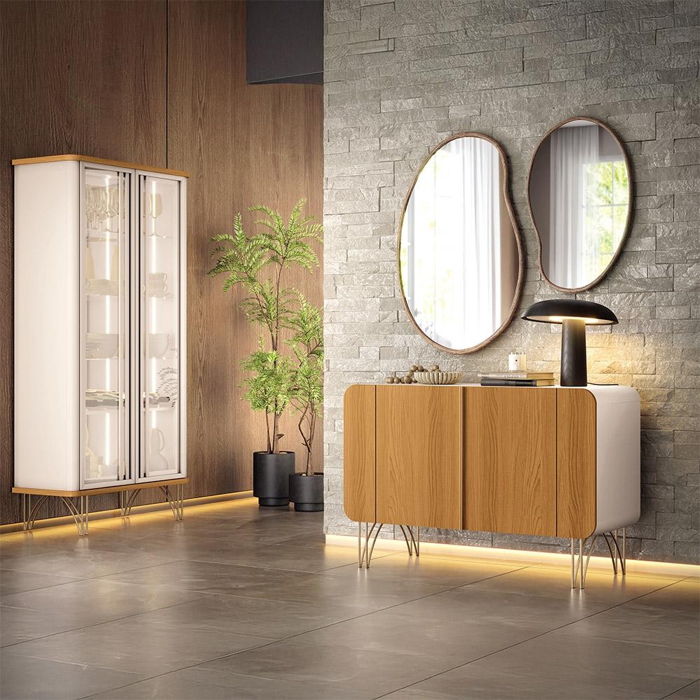 Conjunto Decorativo 1 Cristaleira e 1 Buffet Texas/Bambino Off White/Cinamomo G26 - Gran Belo 