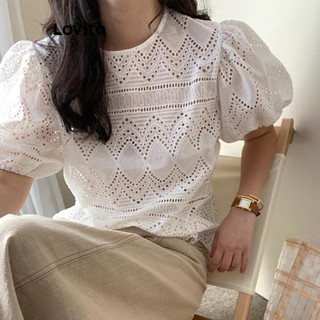 Lovito Blusa com Mangas Bufantes Lisa para Mulheres LNE21200 (Branco) em Oferta na Shopee