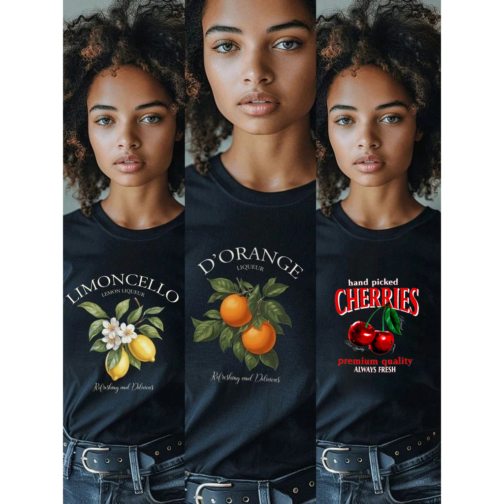 Camiseta Unissex Oversized Plus Size Feminina Masculina s  100% Algodão Estampada Minimalista Blusa T-Shirt  Limão Cerej