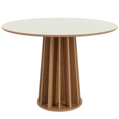 Mesa De Jantar Redonda Pés Ripado Orgânico 105cm Ceci D03 Off White Freijó - Lyam Decor