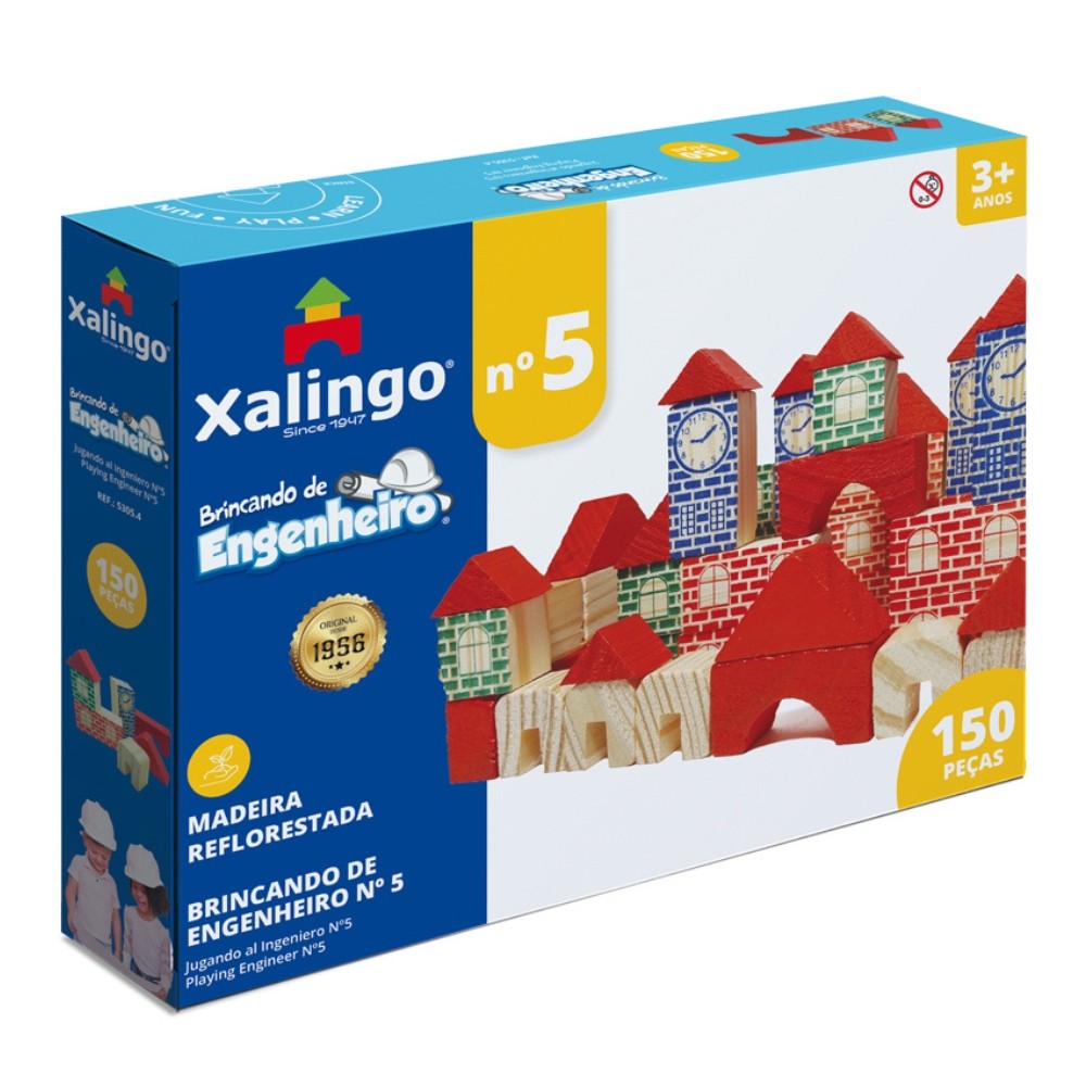 Jogo Educativo Brincando de Engenheiro Xalingo 150 Peças – Madeira Reflorestada, A partir de 3 Anos em Oferta na Shopee