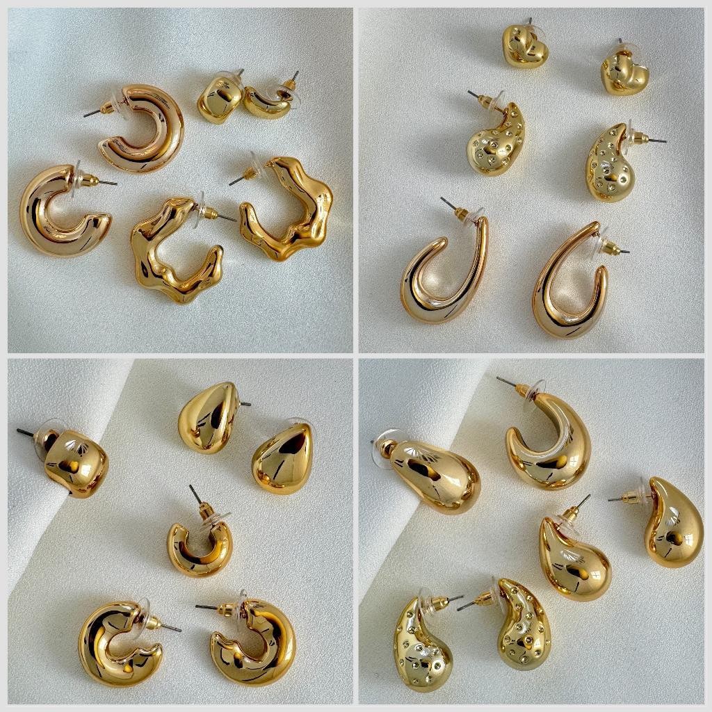 Conjunto de Brincos Banhado a Ouro e Prata Estilo Minimalista para Mulheres Elegantes em Qualquer Ocasiao em Oferta na Shopee