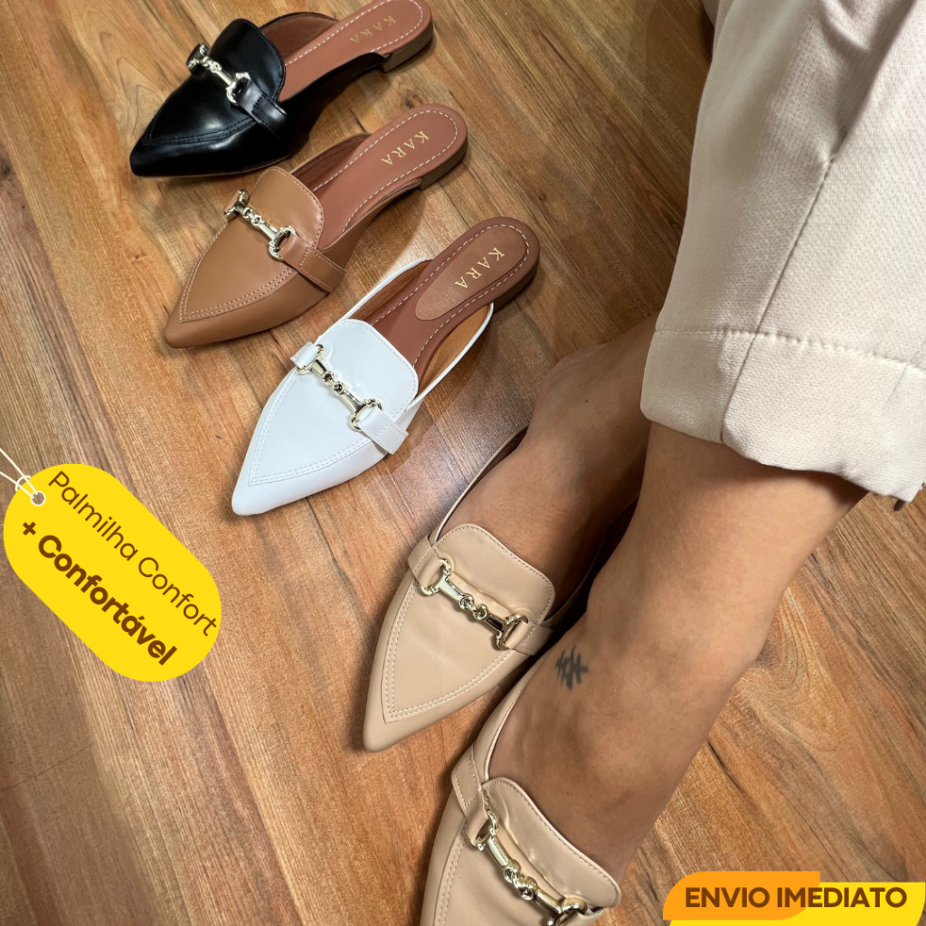 Mule Feminino Sapatilha Bico Fino Varias Cores Rasteira em Oferta na Shopee