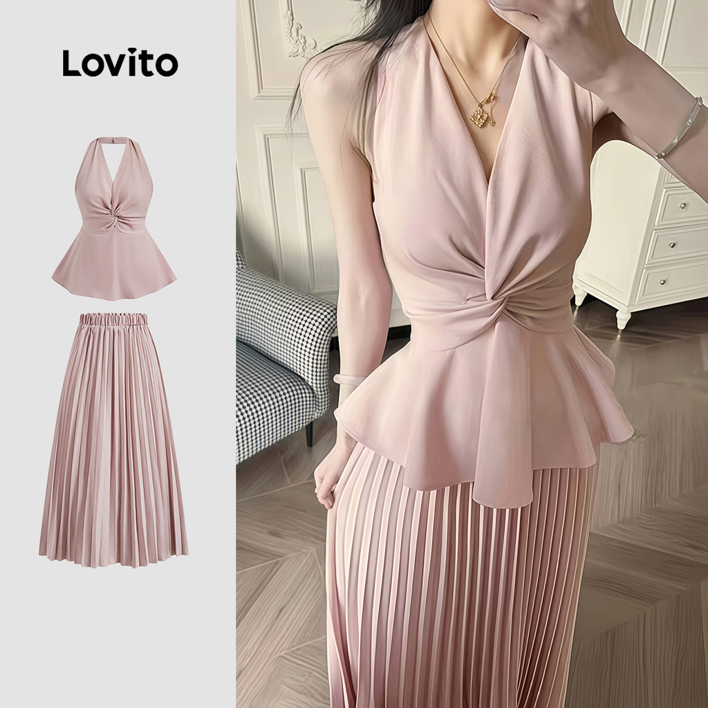 Lovito Tops Ou Calças Elegantes Com Nó Plissado Verão/Primavera Tops Ou Calças Para Mulheres L124AD342 - Women Clothes