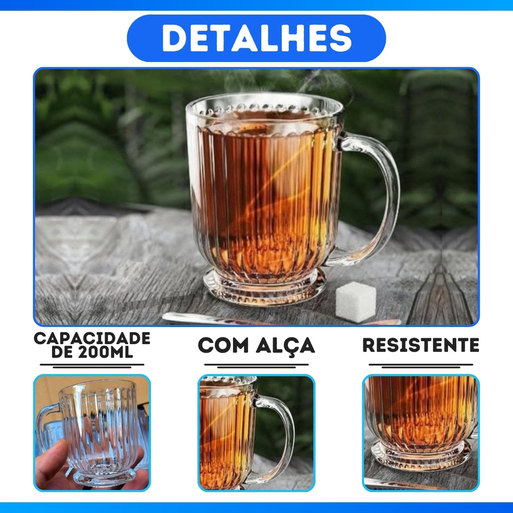 Xícara Chá Café Capuccino Chocolate Quente Cor Transparente 200Ml Vidro - MAIS BARATA · foto 2