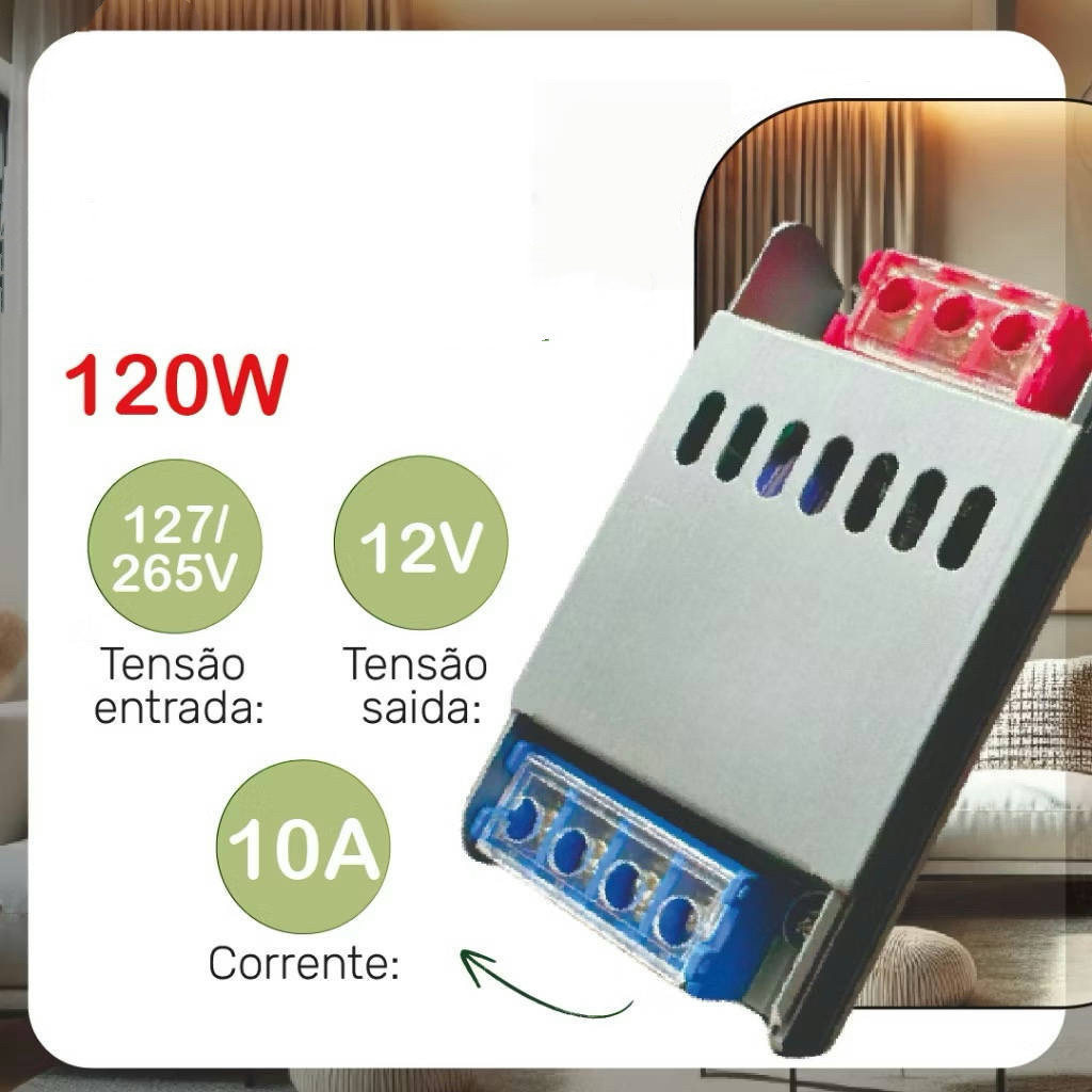 Fonte Chaveada Mini Slim 12v 10a 120w Bivolt Led Eletrônicos