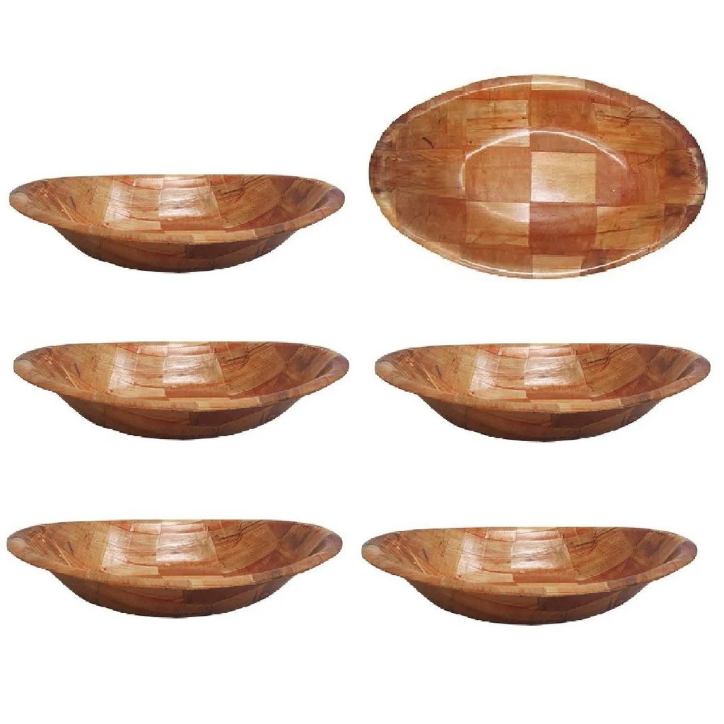 6 Gamelas Travessa Tigela Bambu Servir Petiscos Cozinha 26cm