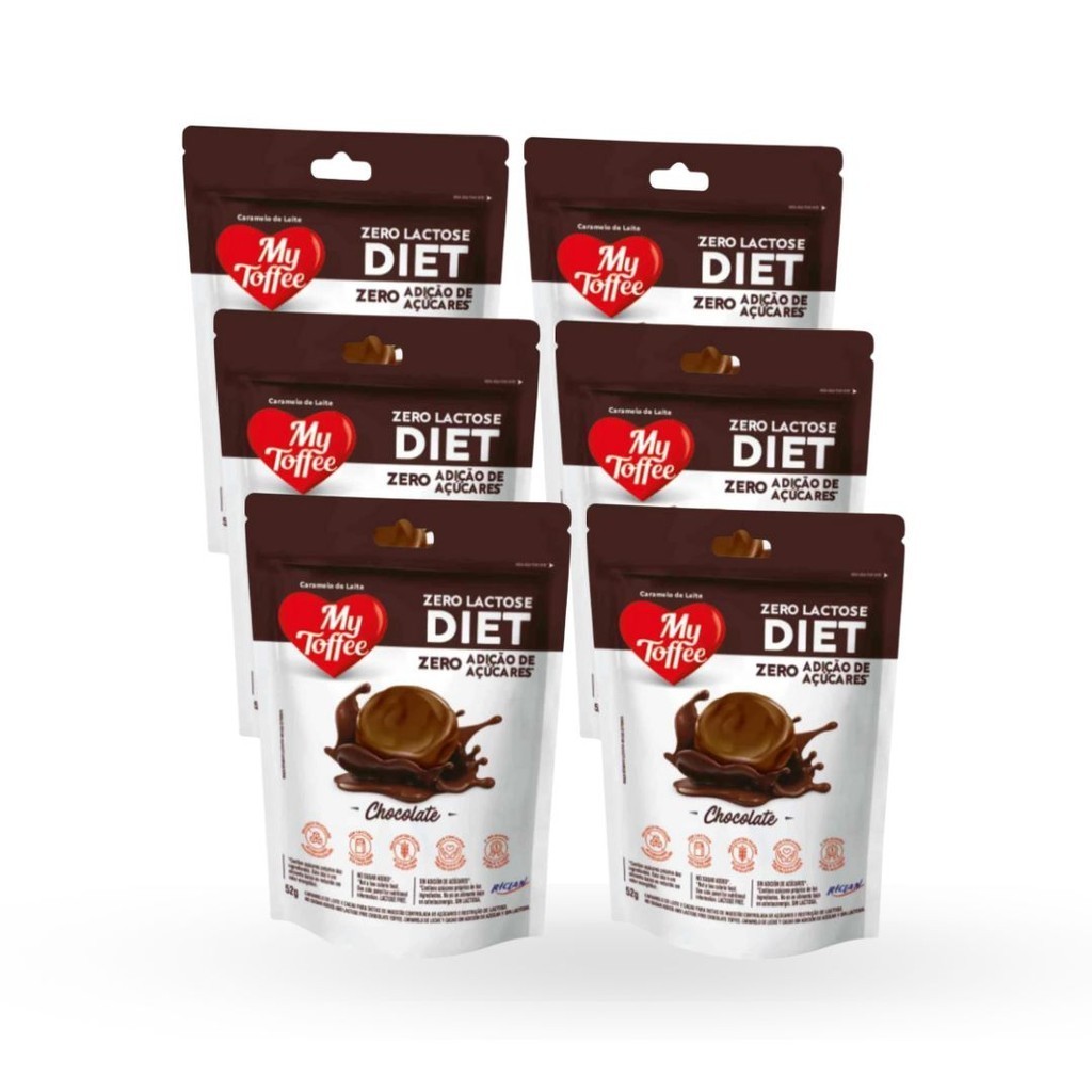 Bala My Toffee Sabor Chocolate | Diet, Saudável Zero Lactose Prático | Original My Toffee 6x52g