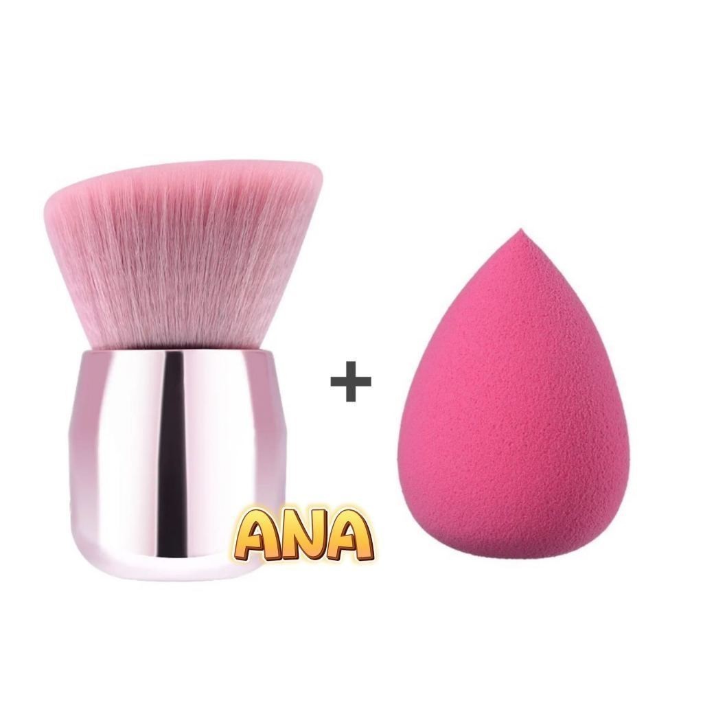 1 Pincel De Maquiagem Facial Pó Blush Base Rosa Kabuki+1 Esponja Para Maquiagem-YOUYI