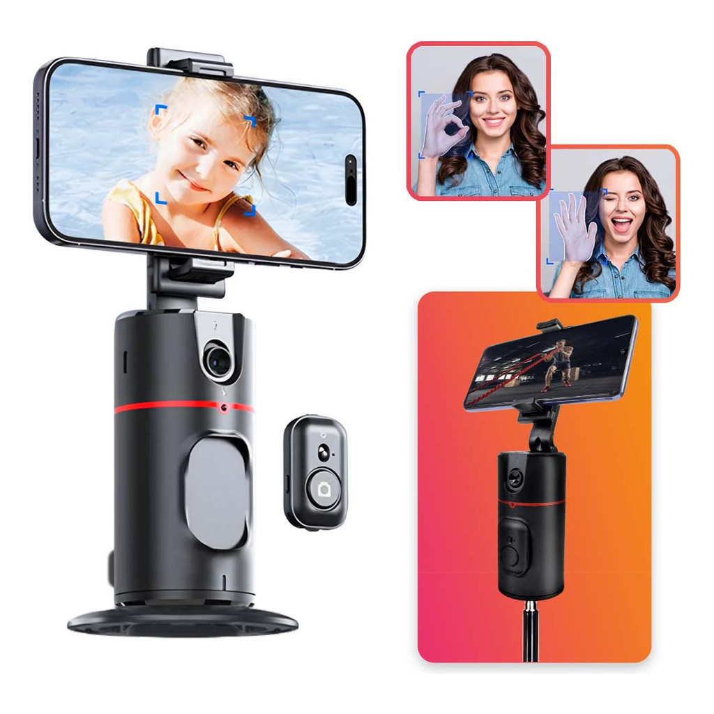 Suporte Giratório Gimbal P02 Portátil Controle Remoto 360 Reconhecimento Facial Gestual Fotos Vídeos Lives