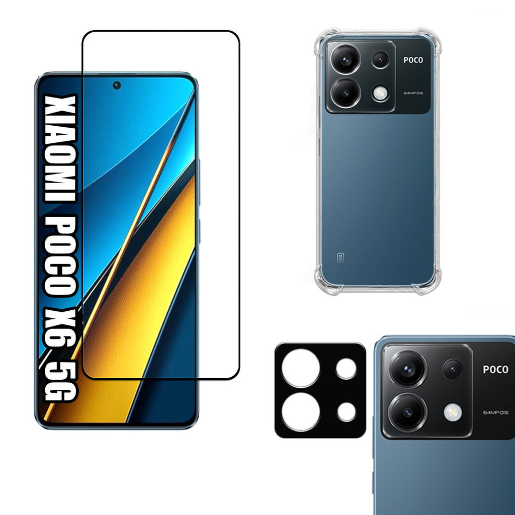KIT Para Xiaomi Poco X6 5G | Película de Vidro 3D - Capa Anti Shock - Película C