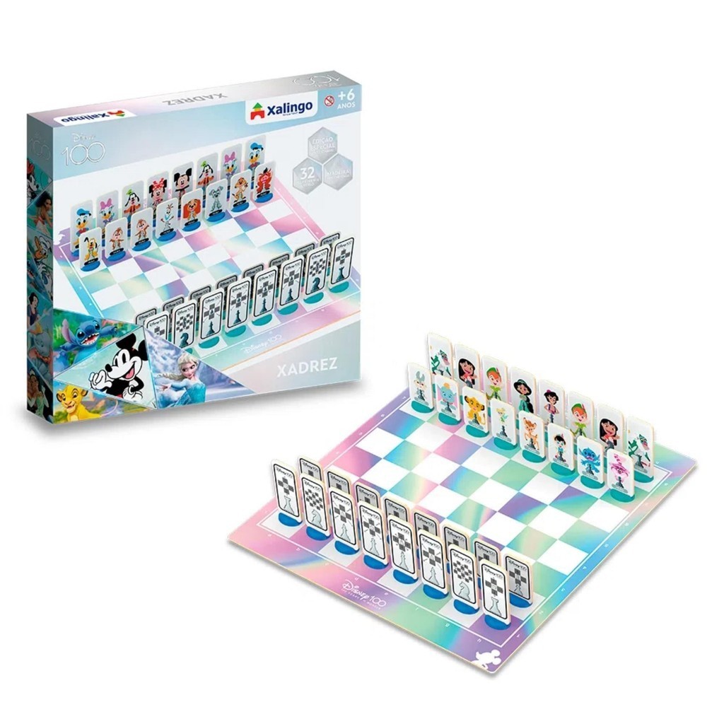 Jogo de Xadrez Disney 100 Anos Mickey e Minnie Recomendado para Crianças a Partir de 6 Anos Xalingo - 13243 em Oferta na Shopee