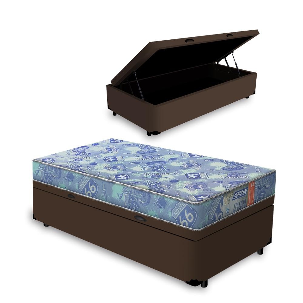 Cama Box com Baú Solteiro Marrom + Colchão de Espuma D20 - Gazin - Supreme 88x188x47cm em Oferta na Shopee