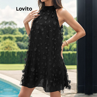 Lovito Vestido Elegante Com Apliques Lisos Para Mulheres LNL48066