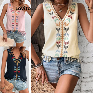Lovito Blusa Casual Com Estampa Tribal Com Franjas Para Mulheres LNL43155