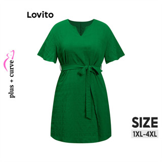 Lovito Plus Size Vestido Feminino Elegante Liso de Amarrar LBL09433