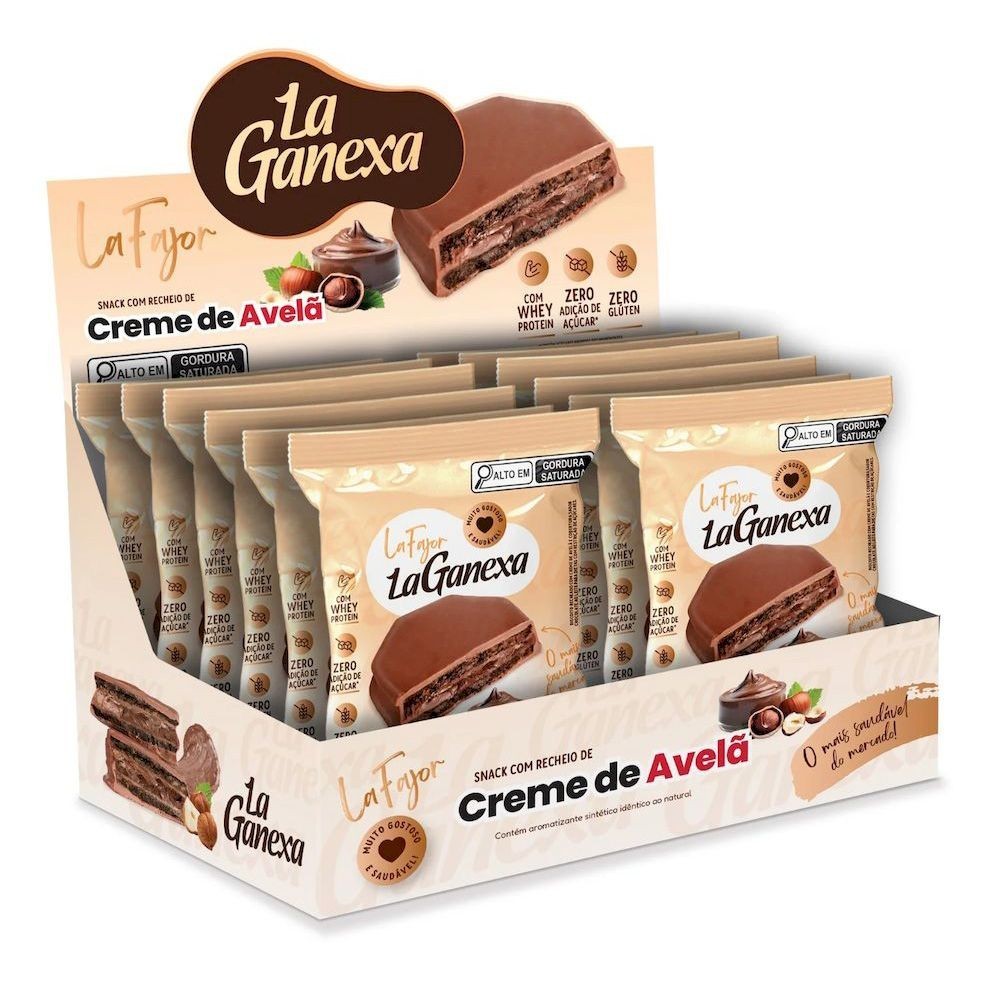La Fajor La Ganexa Com Creme de Avelã Com Whey Protein Zero Açucar Zero Glúten Alfajor 12un de 50g