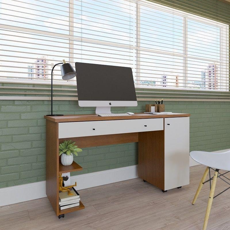 Escrivaninha Mesa Escritório 1 Gaveta Ariel Móveis 136cm Primus Mel/Pérola em Oferta na Shopee