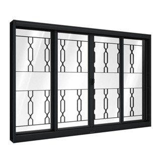 Janela de Aço de Correr Central com Grade Mosaico 4 Folhas 100x200cm Aço Pronto Riobras 100cm x 200cm em Oferta na Shopee